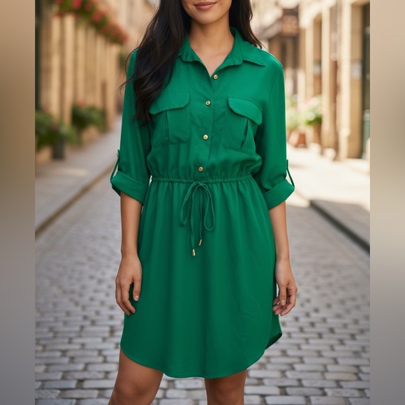 great shape🎉 MPH Collection, Emerald green buttoned belted dress, size S or 4 - Picture 1 of 7